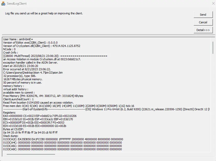SENDLOG ERROR | RaGEZONE - MMO Development Forums