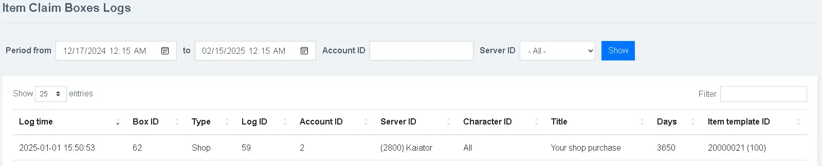 item claim logs - Tera level 100 version - RaGEZONE Forums