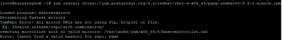 Screenshot_60 - PostgreSQL | YumRepo error:  All mirror URLs are not using ftp, http[s] or file. - RaGEZONE Forums