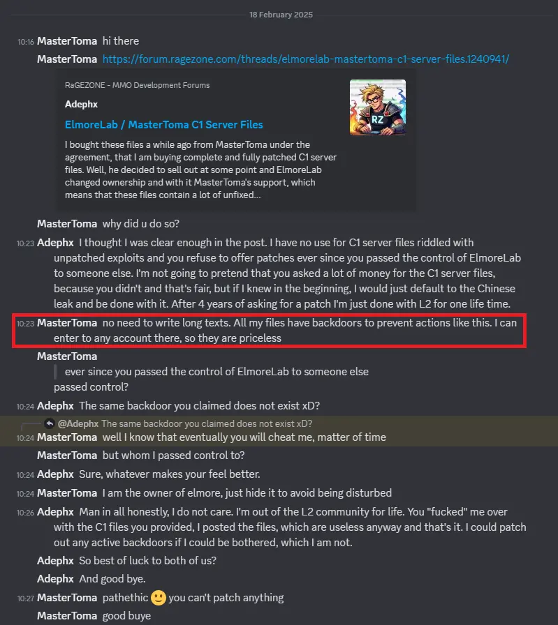 Untitled - ElmoreLab / MasterToma C1 Server Files - RaGEZONE Forums