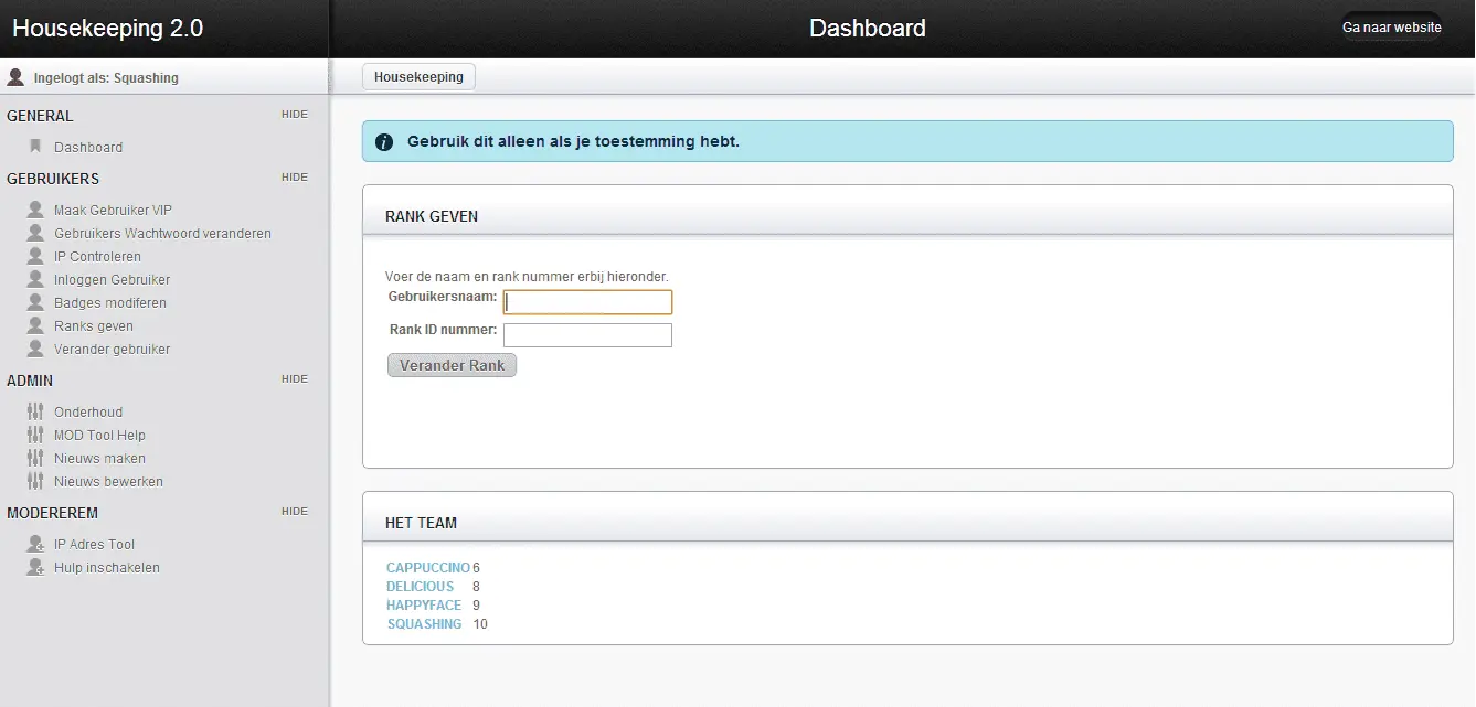 [uberCMS] Sleek Housekeeping Rank Tool | RaGEZONE - MMO Development Forums